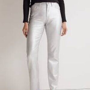 Madewell The 90s Straight Jean Silver Foil Womens 30 High Rise Stretch Metallic